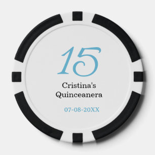 15. Quinceanera-Geburtstag blau schwarze fettschri Pokerchips