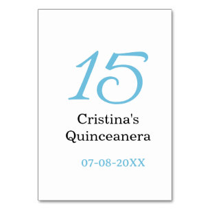 15. Quinceanera-Geburtstag blau schwarze fettschri Tischnummer