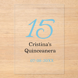 15. Quinceanera-Geburtstag blau-schwarzer fetter B Acryleinladungen