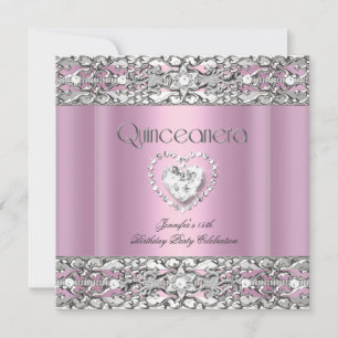 15. Quinceanera-Geburtstagsfeier Rosa Silber Einladung