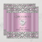 15. Quinceanera Geburtstagsparty Pink Silver Einladung (Vorne/Hinten)
