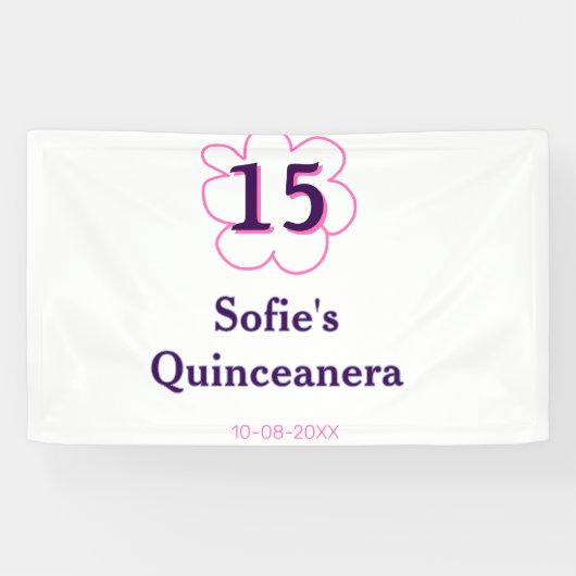 15. Quinceanera Happy Geburtstag rosa lila Datum Banner (Horizontal)