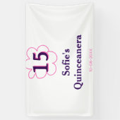 15. Quinceanera Happy Geburtstag rosa lila Datum Banner (Vertikal)
