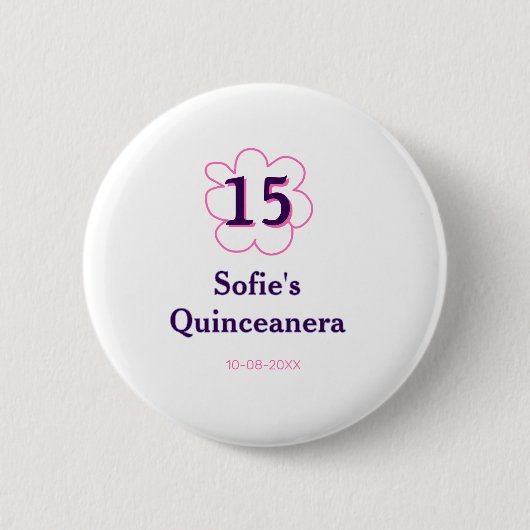 15. Quinceanera Happy Geburtstag rosa lila Datum Button (Vorderseite)