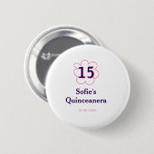 15. Quinceanera Happy Geburtstag rosa lila Datum Button (Vorne & Hinten)