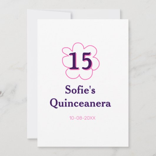 15. Quinceanera Happy Geburtstag rosa lila Datum Einladung (Vorderseite)
