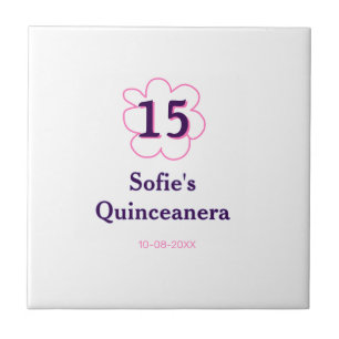 15. Quinceanera Happy Geburtstag rosa lila Datum Fliese