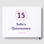 15. Quinceanera Happy Geburtstag rosa lila Datum Gästebuch (Rückseite)