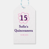 15. Quinceanera Happy Geburtstag rosa lila Datum Geschenkanhänger (Rückseite)