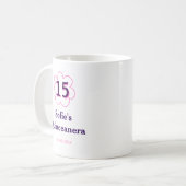 15. Quinceanera Happy Geburtstag rosa lila Datum Kaffeetasse (Vorderseite Links)