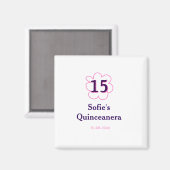 15. Quinceanera Happy Geburtstag rosa lila Datum Magnet (Vorderseite/Rückseite)