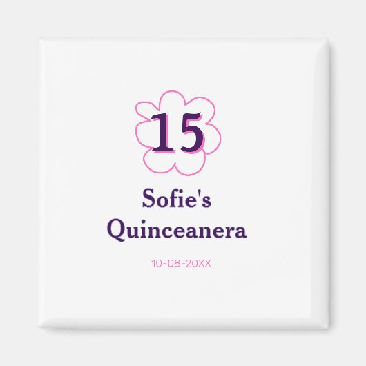 15. Quinceanera Happy Geburtstag rosa lila Datum Magnet (Vorne)