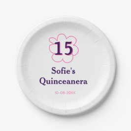 15. Quinceanera Happy Geburtstag rosa lila Datum Pappteller