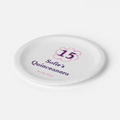 15. Quinceanera Happy Geburtstag rosa lila Datum Pappteller (Schrägansicht)