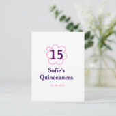 15. Quinceanera Happy Geburtstag rosa lila Datum Postkarte (Stehend Vorderseite)