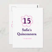 15. Quinceanera Happy Geburtstag rosa lila Datum Postkarte (Vorne/Hinten)