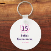 15. Quinceanera Happy Geburtstag rosa lila Datum Schlüsselanhänger (Vorderseite)