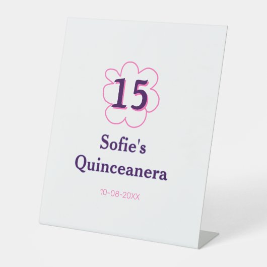 15. Quinceanera Happy Geburtstag rosa lila Datum Sockelschild (Vorderseite)