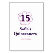 15. Quinceanera Happy Geburtstag rosa lila Datum Tischnummer (Rückseite)
