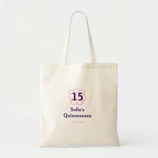15. Quinceanera Happy Geburtstag rosa lila Datum Tragetasche (Vorne)