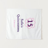 15. Quinceanera Happy Geburtstag rosa lila Datum Wandteppich (Vorderseite (Horizontal))