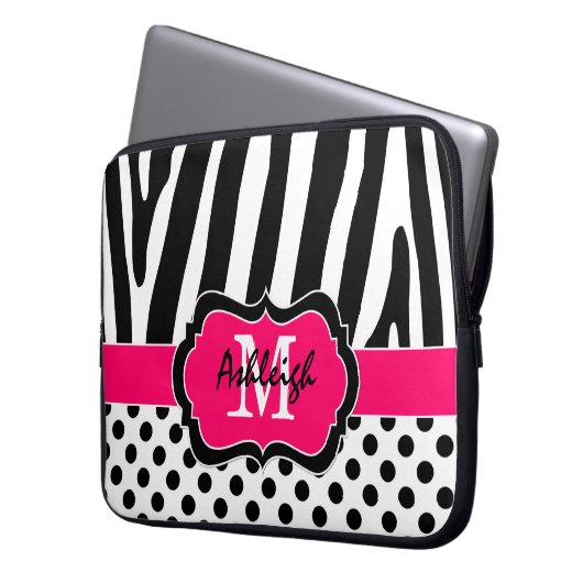 15" Rosaschwarzer Zebra Stripes Laptopschutzhülle (Vorderseite Links)