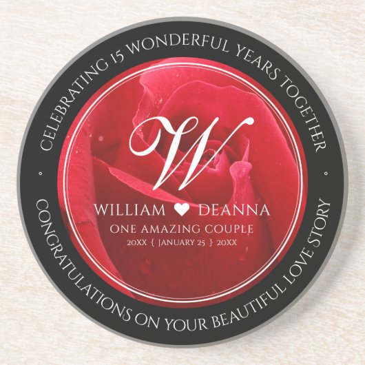 15. Rose Hochzeitstag Getränkeuntersetzer (Vorne)