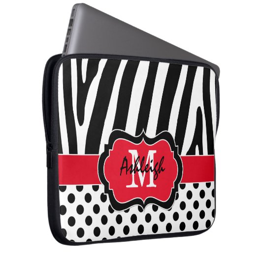 15" roter schwarzer Zebra Stripes Laptopschutzhülle (Vorne Rechts)