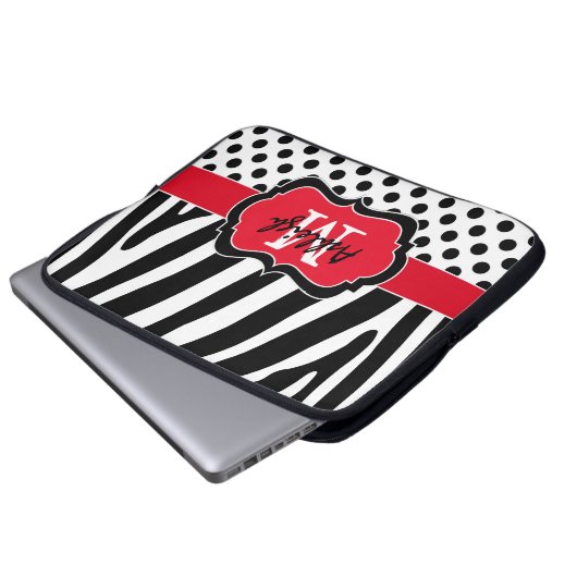 15" roter schwarzer Zebra Stripes Laptopschutzhülle (Vorne Knopf)