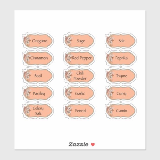 15 Rustikale, florale Spice Jar Stickers Aufkleber (Blatt)