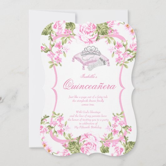 15. Sweet Pink Roses Blume Quinceanera Einladung (Vorderseite)