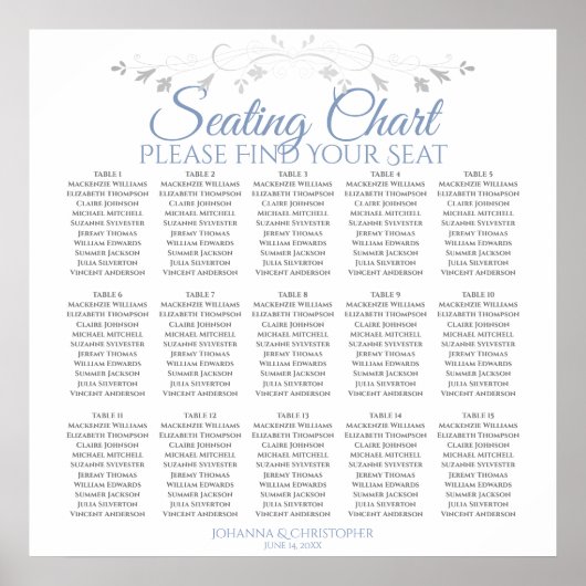 15 Tabelle Blau & Grau Hochzeitskarte Poster (Vorne)