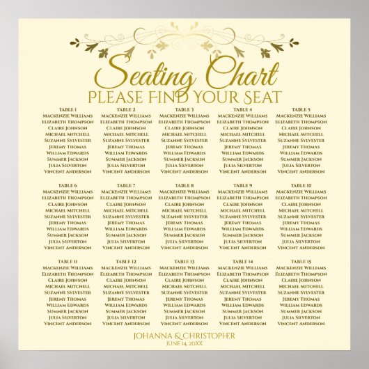 15 Tabelle Einfache Gold Creme Hochzeitskarte Poster (Vorne)