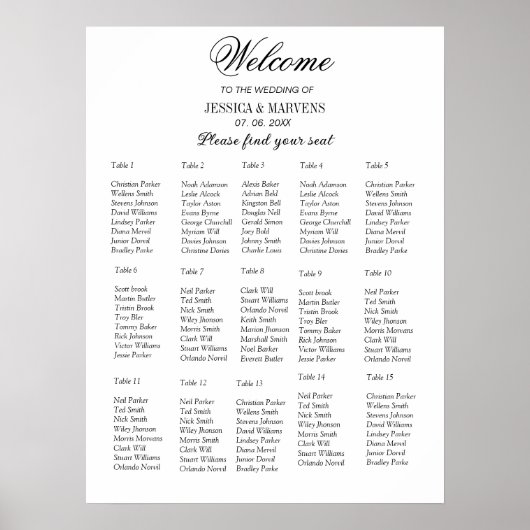 15 Tabelle Elegant Modernes Hochzeitsstift Poster (Vorne)