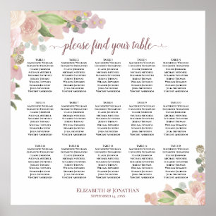 15 Tabelle Elegant Rosa Blumenkarte Poster