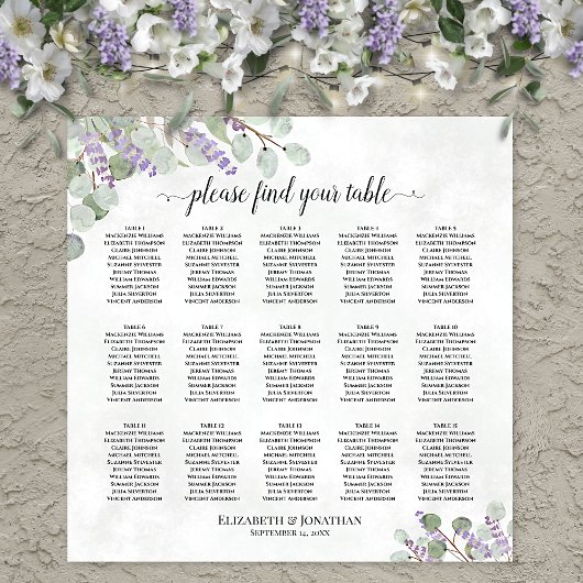 15 Tabelle Eukalyptus Lavendel Hochzeitskarte Poster