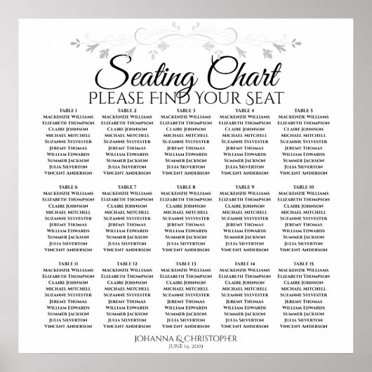15 Tabelle Silver Filigree Hochzeitstabelle Poster (Vorne)