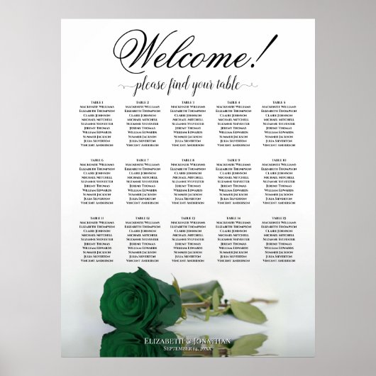 15 Tabelle Smaragdgrüne Rose Hochzeitskarte Poster (Vorne)