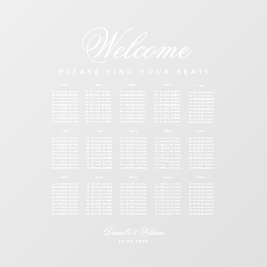 15 Tabelle Transparentes weißes Skriptsitzdiagramm Fensteraufkleber (Blatt)