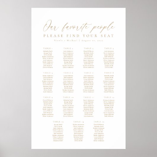 15 Tabellen Unsere Lieblingssitzkarte Poster (Vorne)