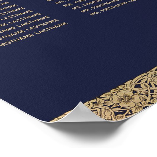 15 Table Elegant Navy Blue Gold Seating Chart Poster (Ecke)