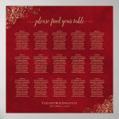 15 Table Wedding Seating Chart Gold Lace on Red Poster (Vorne)