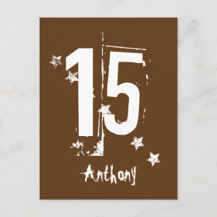 15. Teen Birthday Rett Date Grunge Letters Stars Ankündigungspostkarte