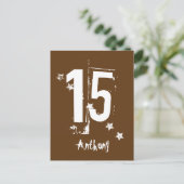15. Teen Birthday Rett Date Grunge Letters Stars Ankündigungspostkarte (Stehend Vorderseite)