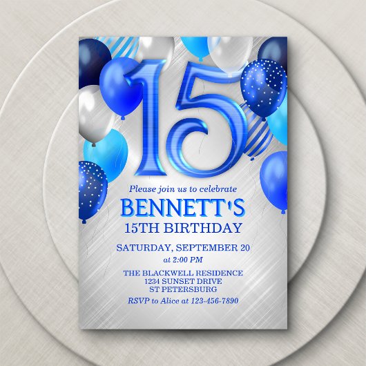 15. Teen Boy Blue Geburtstag Einladung