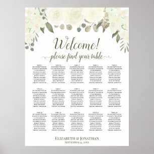 15 Tisch Elfenbein Weiße Rosen Hochzeit Sitzordnun Poster