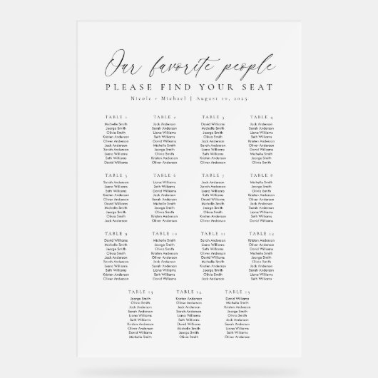 15 Tische Beliebte Personen Acryl Sitzordnung Acrylschild (Vorderseite)