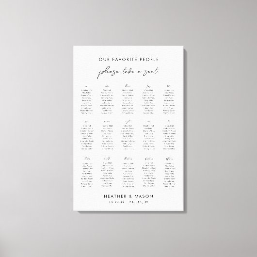15 Tische bitte Sitzkarten für Hochzeiten mitnehme Leinwanddruck (Vorderseite)