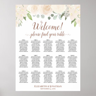 15 Tische Blush Pfirsich Rosen Hochzeit Sitzordnun Poster