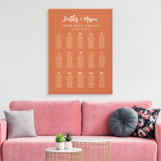 15 Tische Boho Rust Earthy Wedding Seating Chart Leinwanddruck (Insitu (Wohnzimmer))